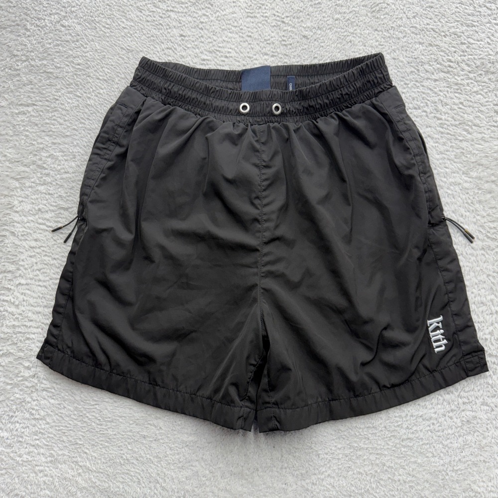 Kith Mens Mesh Lined Nylon Active Shorts Black Size M Embroidered Logo 8130